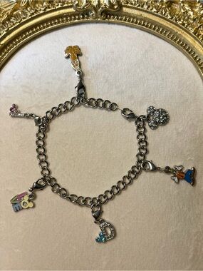 Silver Disney Charm Bracelet with Multicolor Enamel & Crystal Accent Charms